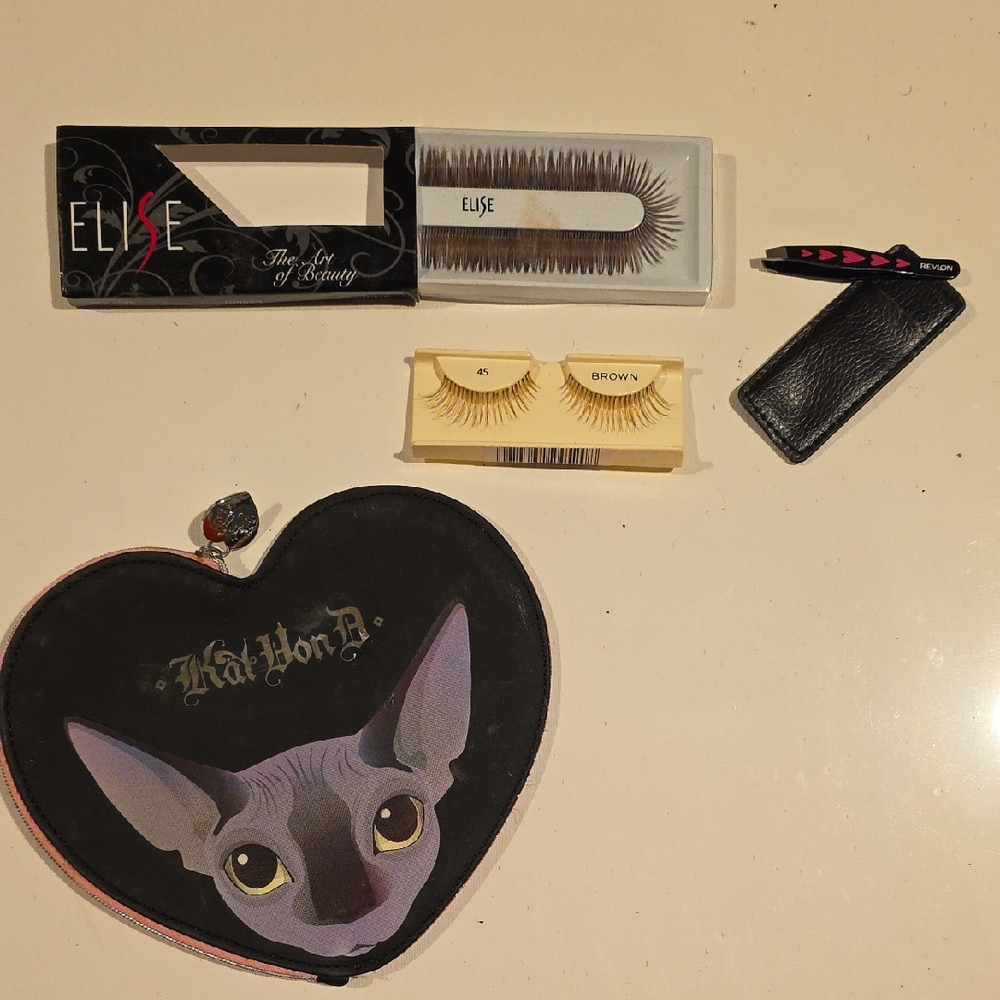 Brown False Eyelashes Set with TooFacedXKatVonD Makeup Bag